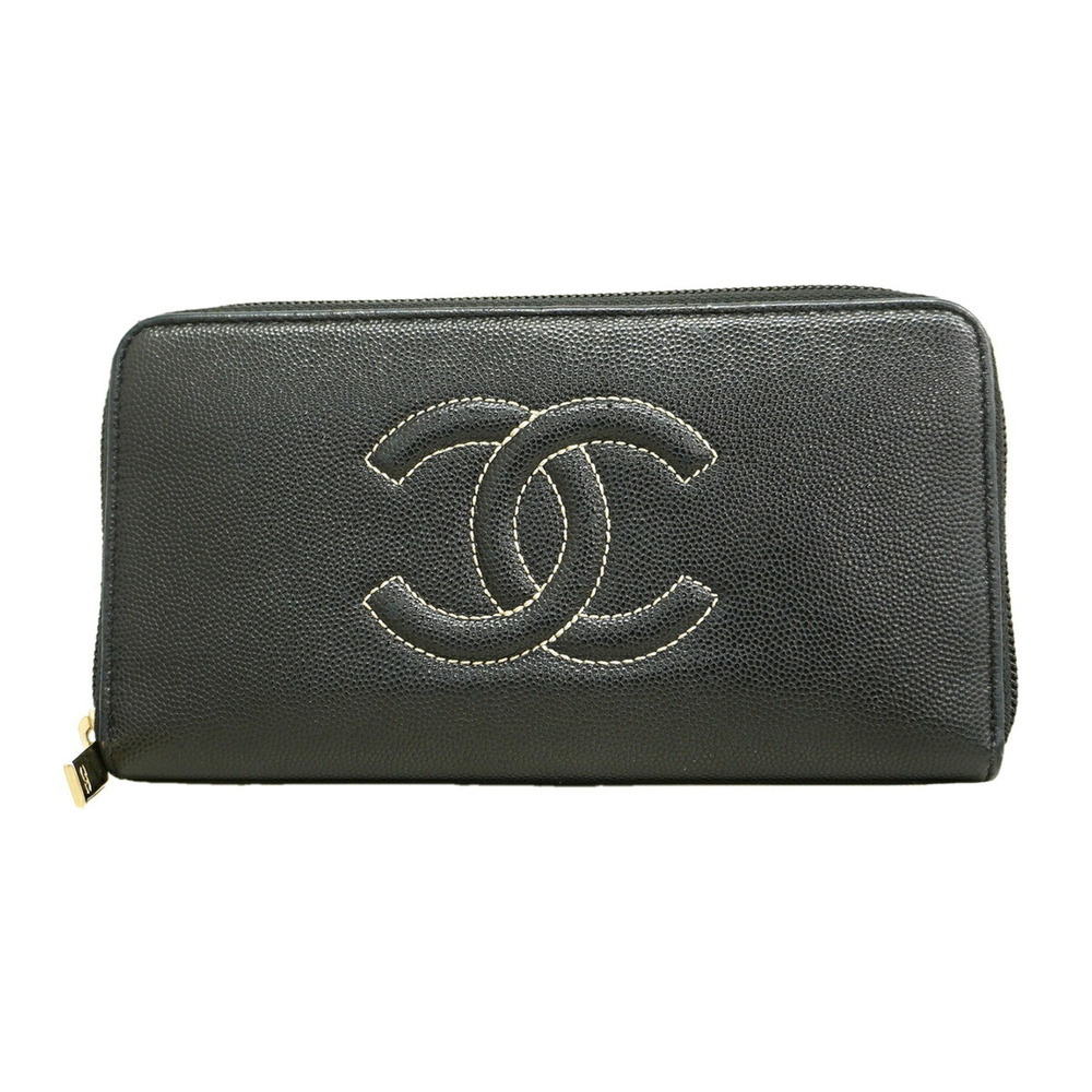 Chanel Long Wallet, Caviar Leather, Black, Women's